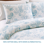 Coastal Living 40975 3-Piece Lightweight 100% Cotton Reversible Blue Ocean Comforter Set, Full/Queen