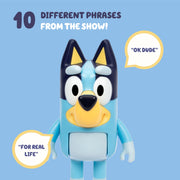 Moose Toys Bluey Chat Mates Talking Figure with 10 Iconic Phrases, Articulated, 6 Inch, Blue