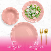 Paris Hilton Heiress Collection 12-Piece Dinnerware Set, Rose Pink, Scalloped Ruffle Rim, Durable Ceramic Stoneware, Microwave and Dishwasher Safe, Service for 4, PH13812-AZ