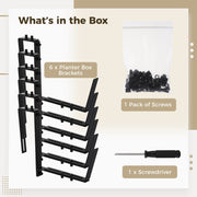 Coofit Planter Box Brackets, Adjustable Heavy Duty Metal Flower Box Holders, Rust-Resistant Powder-Coated Black, Set of 6