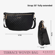Kedzie Terrace Woven Crossbody Bag, Adjustable Strap, Lightweight Compact Everyday Shoulder Purse, Black, KDZTC-BLK