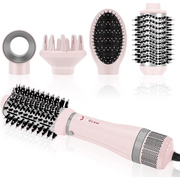 InGlam AB0319-4P 4 in 1 Hair Dryer with Diffuser and Curler, Negative Ion Detachable Brush Hair Dryer & Volumizer, Pink