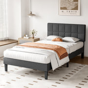 edx BF--114 Twin Size Platform Bed Frame with Upholstered Headboard, Adjustable Height, Dark Grey