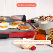 Beautiful XL Electric Griddle, 12 in x 22 in, EverGood Ceramic Nonstick Coating, Adjustable Temperature Control, Detachable Stainless Steel Backsplash, Removable Drip Tray, Tomato Red or Oyster Grey