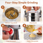 HUSGW Grain Mill Grinder, 2000W High-Speed, 750g Capacity, 304 Stainless Steel, Professional Spice and Coffee Grinder, Silver, T740-US