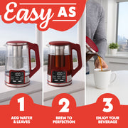 Gourmia Electric Kettle, 1.7L Capacity, 6 One-Touch Presets, Digital LED Display, Removable Tea Infuser, Keep Warm Function, Red, GDK2365R