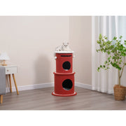 Vibrant Life 3-Level 32.3 in High Dynamic Hideaway Cat Condo with Sisal Scratching Mat, Removable Soft Pads, Teaser Toys, Red