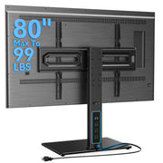 PERLECARE MountFTV Universal Swivel TV Stand with Power Outlet, Adjustable Height, Tempered Glass Base, Fits 32-80 Inch TVs up to 99 lb, VESA 600x400mm, MF-TVS-BQ-31-XB