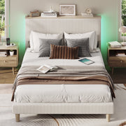 Bestier USWMB01-B701253C-OWHT Queen Platform Bed with Adjustable Storage Headboard Shelf, Cream