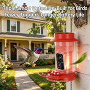 Humbirdy Hummingbird Feeder with 4K Ultra HD Camera, 120fps Slow-Motion, 1.9in Focus, Solar Charging, Dual-Band Wi-Fi 6, Leak-Proof and Ant Moat Design, Red