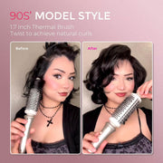 TYMO Stylux Thermal Brush, 1.7-Inch Ceramic Barrel, Heated Round Styler, 2-in-1 Straightening and Curling Tool, Gold, HC305G