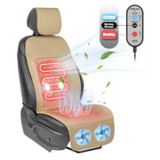 Paffenery Cooling and Heated Car Seat Cover, Front Seat, 12V-24V Ventilated Cushion with 8 Turbo Fans, Adjustable Temperature, Vibration Massage, Universal Fit, Beige
