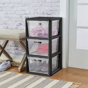 Sterilite 3 Drawer Tower Storage Cart with Removable Clear Bins, Easy Assembly, Black, 4630-90