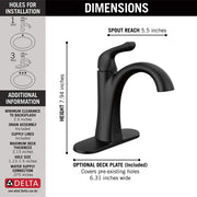 Delta 15840LF-BL 1-Handle Single Hole WaterSense Bathroom Sink Faucet, Matte Black