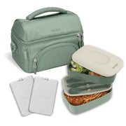 Bentgo Deluxe 4-Piece Lunch Box Set with Insulated Bag, Built-In Utensils, 2 Ice Packs, Khaki Green