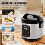 WHALL Digital Rice Cooker, 5 Qt, 9 Cooking Programs, 20-Cup Capacity, Stainless Steel, LED Display, 12-Hour Delay Timer