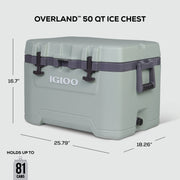 Igloo Overland 50 QT Hard Sided Cooler, White, 50 Quart Capacity, Durable Outdoor Construction