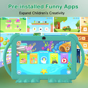 NOVOJOY NVQ8K-green  Kids Tablet, 7 Inch Android, 1.5GHz ARM Processor, 4GB RAM, 32GB Storage, Dual Cameras, WiFi Bluetooth, Protective Silicone Case, Green
