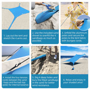 Easierhike 10x10 Beach Tent Sun Shelter, UPF 50+ Sun Protection, Windproof, Water-Resistant, Portable with Carry Bag, Royal Blue