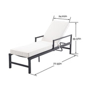 My Texas House Cambria Steel Outdoor Chaise Lounge, Black Powder-Coated Steel Frame, Off-White Stain-Resistant Cushions, Adjustable 5-Position Reclining Backrest