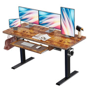 CHITOOMA EGESD6V-410 Electric Standing Desk with Keyboard Tray, Adjustable Height Sit Stand Up Desk, Vintage Brown
