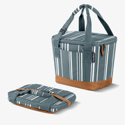 CleverMade Tahoe Soft Sided Collapsible Cooler Bag, 18 Can Capacity, Dusty Teal Striped