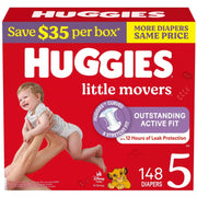 Huggies Little Movers Disposable Baby Diapers, Size 5, Fragrance-Free, The Lion King Design, 148 Count, 990396034