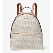 Michael Kors Sheila Medium Logo Backpack, Vanilla, Logo-Print Canvas with Leather Trim, Adjustable Buckled Leather Straps, Front Zip Pocket, 35F3G6HB6B-150