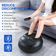 Furnibear Shiatsu Foot Massager Machine with Deep Kneading Rollers, Heat Therapy, Adjustable Air Compression, 3 Intensity Levels, Black