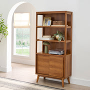 Better Homes & Gardens BH6525004710002 Greyson Bookcase, Mid-Century Modern Style, Acorn Finish, Rubberwood Legs, Adjustable Shelves, Sliding Door Cabinet