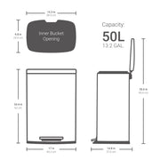 QualiaZero Kitchen Trash Can, 13.2 Gallon Rectangular Stainless Steel, Matte Gray, Soft-Close Lid, Step Pedal, Fingerprint-Resistant, QZ10014