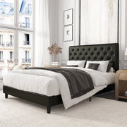 Amolife XRBC007 Queen Faux Leather Upholstered Platform Bed Frame, Black