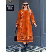 Astlbim Plus Size Fall Dress Women, Long Sleeve Midi Casual Pocket Dress, Breathable Material, Crewneck, A-Line, Loose Fit