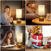 NATYSWAN Small Table Lamps Set of 2, Modern Touch Control, USB-C Charging Ports, Beige Fabric Shade, Wooden Base, Minimalist Desk Lamp for Bedroom Living Room Office W-2TL-160C