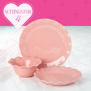 Paris Hilton Heiress Collection 12-Piece Dinnerware Set, Rose Pink, Scalloped Ruffle Rim, Durable Ceramic Stoneware, Microwave and Dishwasher Safe, Service for 4, PH13812-AZ