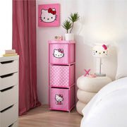 Bluey Hello Kitty Kids Storage Tower, Stackable Toy Chest with 3 Compartments, Pink, Nylon and Steel, 11 x 11.6 x 34 in, WK950595