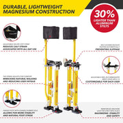 ToolPro Magnesium Adjustable Drywall Stilts with Soft Strap Comfort System, Lightweight, 24 to 40 in, Yellow, TP02441