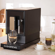 Casabrews ACAFE Plus Automatic Espresso Machine, 20-Bar Pressure, Built-in Burr Grinder with 5 Settings, Touchscreen Control, Milk Frother, Black