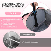 Fegat Dance Duffel Bag with Detachable Garment Rack, Waterproof 300D Oxford Cloth, Lightweight Rolling Costume Suitcase with 10 Pockets, Aluminum Alloy Handle, Pink, 28in