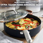 GreenPan Omega Hard Anodized 4.5QT Saut Pan with Healthy Ceramic Nonstick Coating, Glass Lid, Induction Compatible, Oven and Broiler Safe, Black