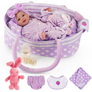Babeside Lifelike Reborn Baby Doll, 17 Inch, Soft Vinyl and Cloth Body, Realistic Newborn Girl with Bassinet and Feeding Kit