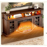 Sesslife F4347 Fireplace TV Stand with 1400W Electric Fireplace, Adjustable Shelves, Storage Cabinet, Brown, Fits Up to 65 Inch TV