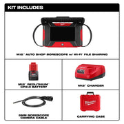 Milwaukee M12 Auto Shop Borescope with Wi-Fi File Sharing, 5.5in HD Touchscreen, Dual Cameras, 5mm Camera Head, Cordless, Red/Black, 3151-21