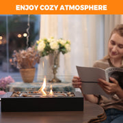 East Flame Tabletop Fire Pit, Portable Rectangular Propane Fireplace with 360 Tempered Glass, 2000 BTU, Black - Steel Base