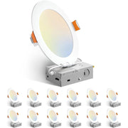 EXCO A181D2JW0M34 12 Pack 6 Inch Ultra-Thin LED Recessed Ceiling Light, 5 CCT Color Temperature, Dimmable Canless Wafer Downlight, 12W 1050LM, White Trim