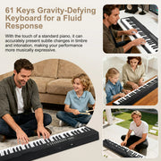 Doulami 61 Key Electric Keyboard Piano, Foldable Design, Lighted Keys, LCD Display, Black