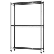 Sakugi US651BL-XL Heavy-Duty Clothes Rack with Mesh Shelves, Wheels with Brakes, Black, 45.2 in x 12.2 in x 79 in