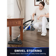 PKUYIE Canister Vacuum Cleaner SL159, 1600W Brushless Motor, 32Kpa Cyclonic Suction, Dual H13 HEPA Filter, Bagless 3.7Qt Dust Cup, Lightweight, Blue