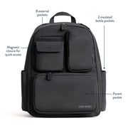 Itzy Ritzy Belong Utility Backpack Diaper Bag, 17 Multi-Functional Pockets, Insulated Bottle Holders, Laptop Compartment, Trolley Sleeve, Stroller Straps, Machine Washable Changing Pad, Black