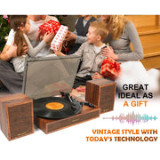 TANLANIN Record Player 3-Speed Belt Drive Turntable with Bluetooth, External Stereo Speakers, Brown Wood TE-2028BW